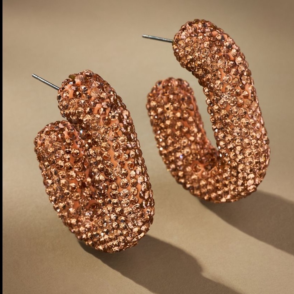 Anthropologie OBLONG PAVÉ HOOP EARRINGS